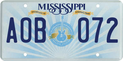 MS license plate AOB072