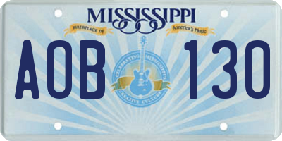 MS license plate AOB130