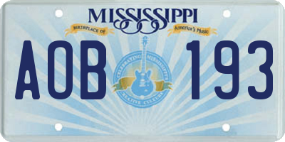 MS license plate AOB193