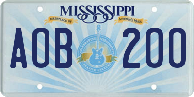 MS license plate AOB200