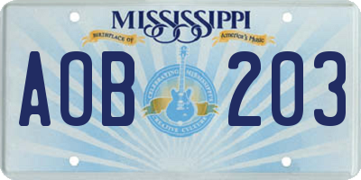MS license plate AOB203