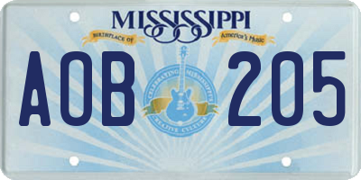 MS license plate AOB205