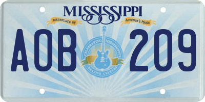 MS license plate AOB209
