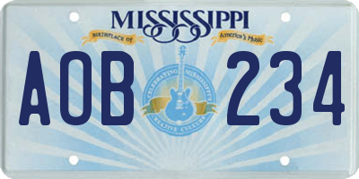 MS license plate AOB234