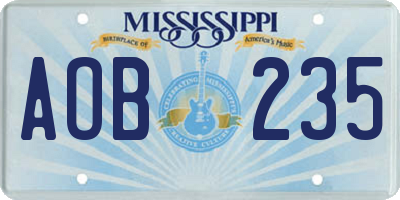 MS license plate AOB235