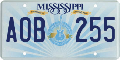 MS license plate AOB255