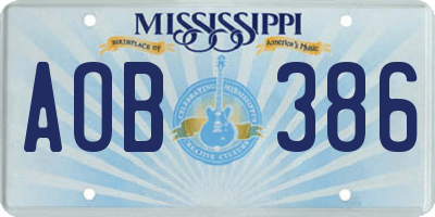 MS license plate AOB386