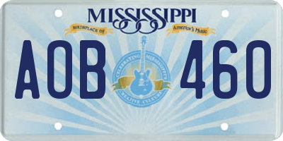 MS license plate AOB460