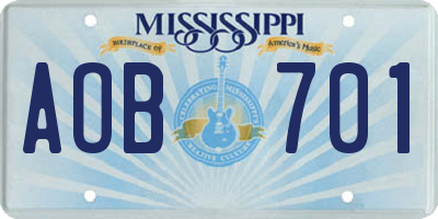 MS license plate AOB701