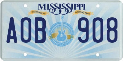 MS license plate AOB908