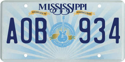 MS license plate AOB934