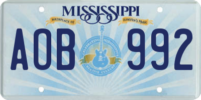 MS license plate AOB992