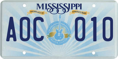 MS license plate AOC010