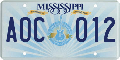 MS license plate AOC012
