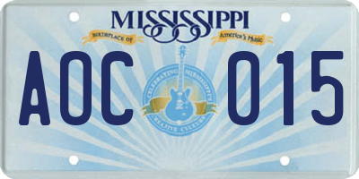 MS license plate AOC015
