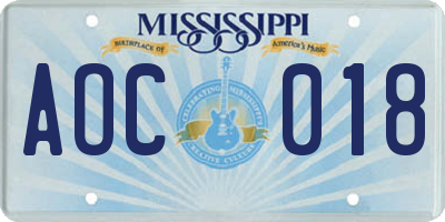 MS license plate AOC018