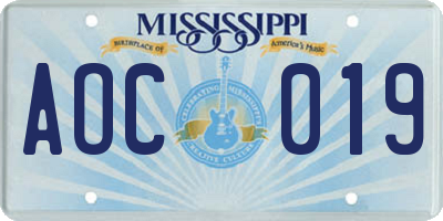 MS license plate AOC019