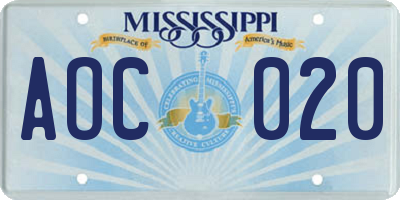 MS license plate AOC020