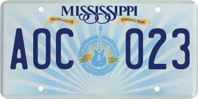 MS license plate AOC023