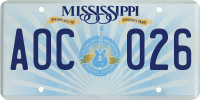 MS license plate AOC026