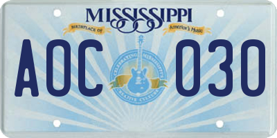 MS license plate AOC030