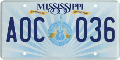 MS license plate AOC036