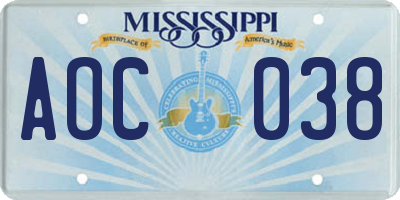 MS license plate AOC038