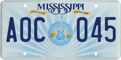 MS license plate AOC045