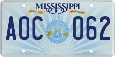 MS license plate AOC062
