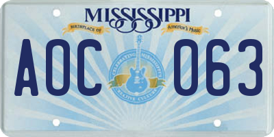 MS license plate AOC063