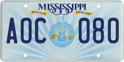 MS license plate AOC080