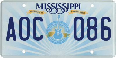 MS license plate AOC086