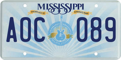 MS license plate AOC089