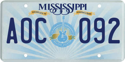 MS license plate AOC092