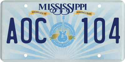 MS license plate AOC104