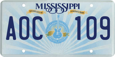 MS license plate AOC109