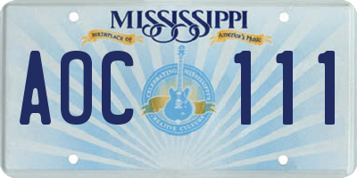 MS license plate AOC111