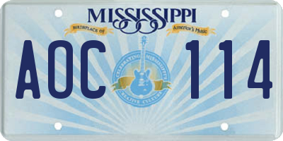 MS license plate AOC114
