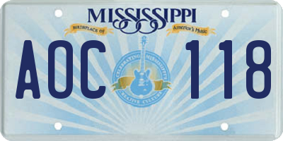 MS license plate AOC118