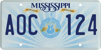 MS license plate AOC124