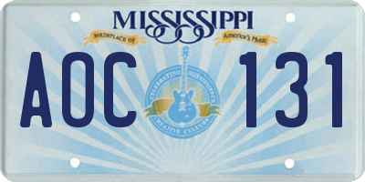 MS license plate AOC131