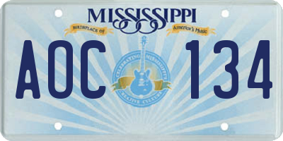 MS license plate AOC134