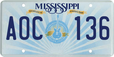 MS license plate AOC136