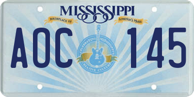 MS license plate AOC145
