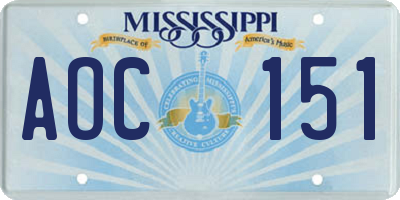 MS license plate AOC151