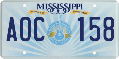 MS license plate AOC158