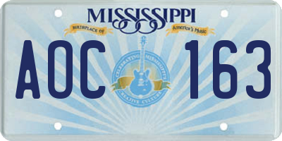 MS license plate AOC163