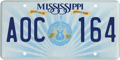 MS license plate AOC164