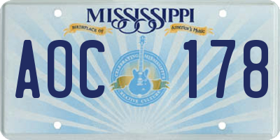 MS license plate AOC178