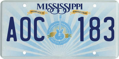MS license plate AOC183